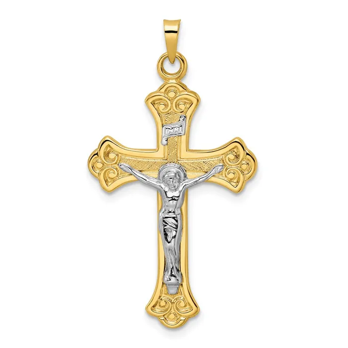 14k Twotone Gold Polished Solid INRI Fleur de Lis Crucifix Pendant Goldia Rings 14k Twotone Gold Polished Solid INRI Fleur de Lis Crucifix Pendant Goldia Rings