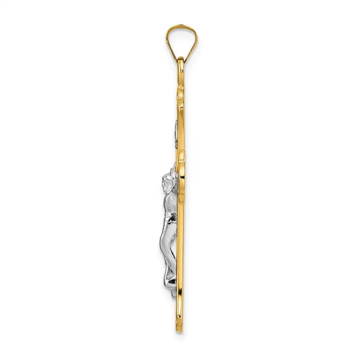 14k Twotone Gold Polished Solid INRI Fleur de Lis Crucifix Pendant Goldia Rings