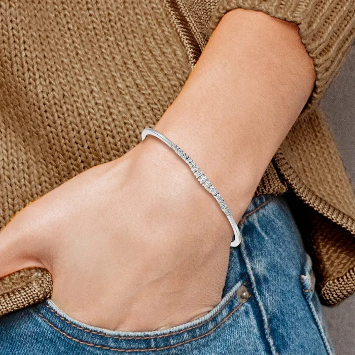 14k White Gold 34 Ct Lab Grown Diamond VSSI G Graduated Bangle Bracelet Goldia Bracelets