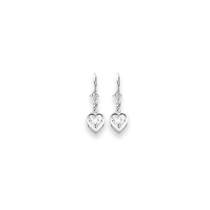 14k White Gold 6mm Heart Cubic Zirconia Earrings Goldia Earrings