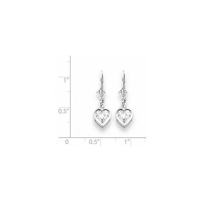 14k White Gold 6mm Heart Cubic Zirconia Earrings Goldia Earrings