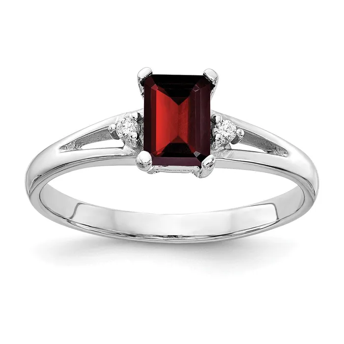 14k White Gold 6x4mm Emerald Cut Garnet AAA Diamond ring Goldia Rings
