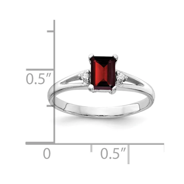 14k White Gold 6x4mm Emerald Cut Garnet AAA Diamond ring Goldia Rings