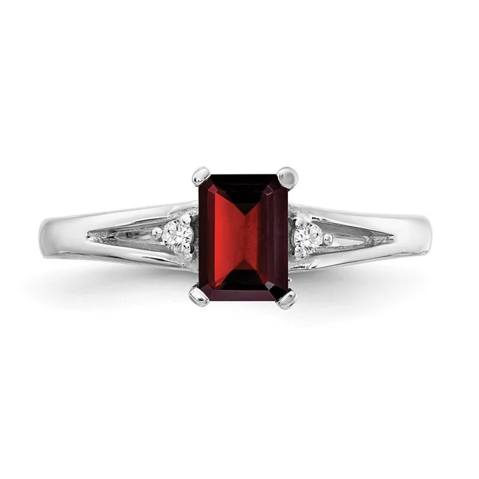 14k White Gold 6x4mm Emerald Cut Garnet AAA Diamond ring Goldia Rings