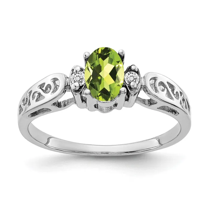 14k White Gold 6x4mm Oval Peridot VS Real Diamond ring Goldiacom Rings