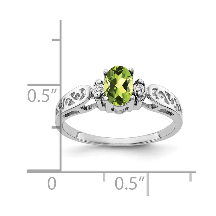 14k White Gold 6x4mm Oval Peridot VS Real Diamond ring Goldiacom Rings