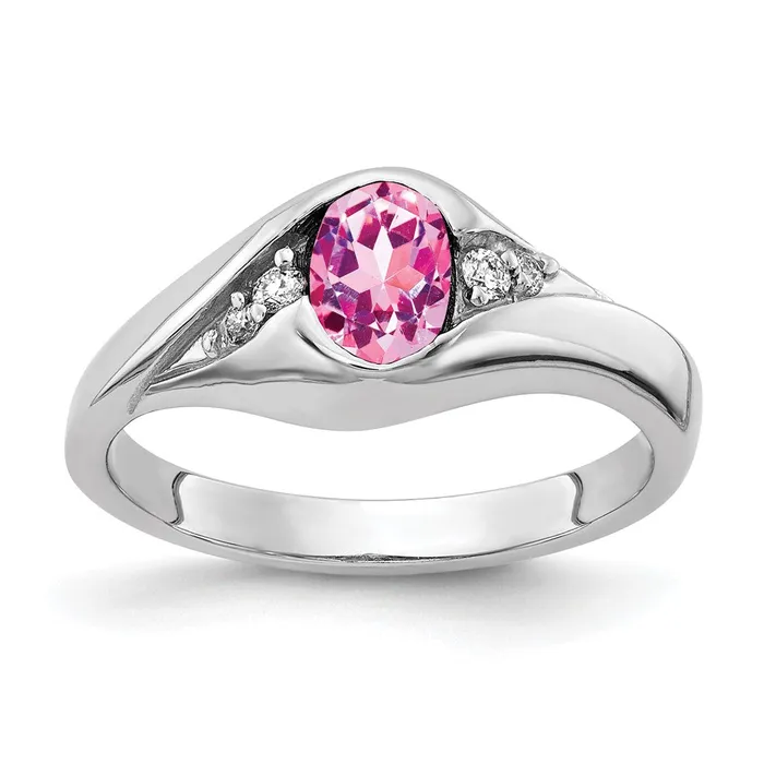 14k White Gold 6x4mm Oval Pink Sapphire AAA Real Diamond ring goldiaca Rings