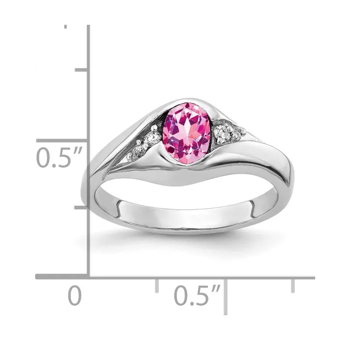 14k White Gold 6x4mm Oval Pink Sapphire AAA Real Diamond ring goldiaca Rings