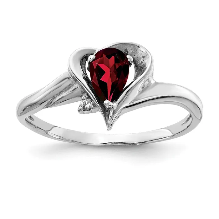 14k White Gold 6x4mm Pear Garnet AAA Diamond ring Goldia Rings