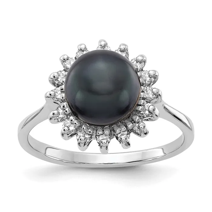 14k White Gold 75mm Black FW Cultured Pearl AAA Real Diamond ring Goldiacom Rings 14k White Gold 75mm Black FW Cultured Pearl AAA Real Diamond ring Goldiacom Rings