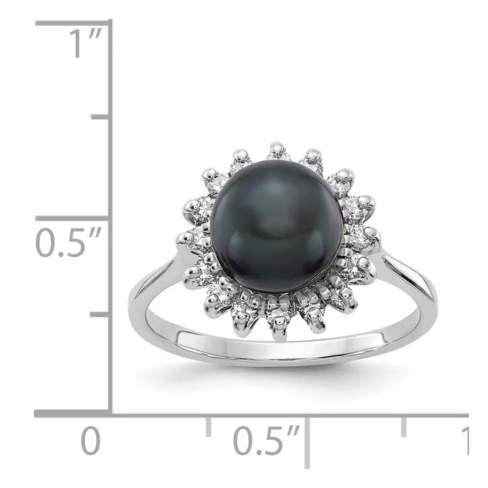 14k White Gold 75mm Black FW Cultured Pearl AAA Real Diamond ring Goldiacom Rings