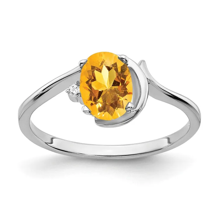 14k White Gold 7x5mm Oval Citrine AA Real Diamond ring goldiaca Rings