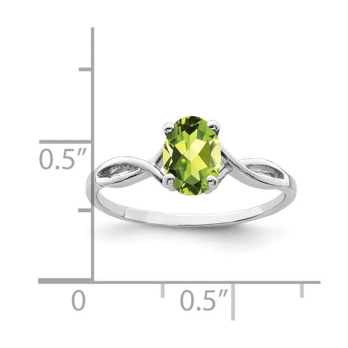 14k White Gold 7x5mm Oval Peridot Checker ring Goldia Rings