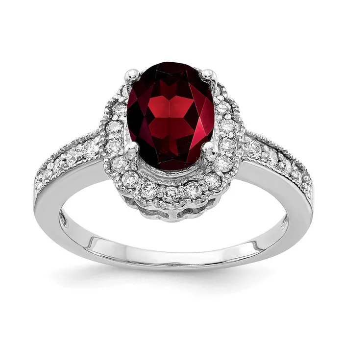 14k White Gold 8x6mm Oval Garnet A Real Diamond ring Goldiacom Rings