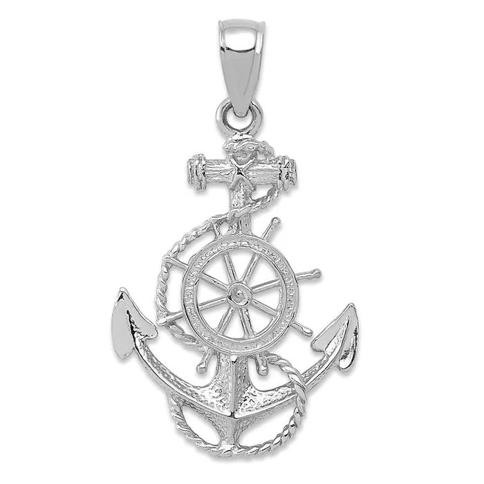 14k White Gold Anchor and Wheel Pendant Goldia Necklaces