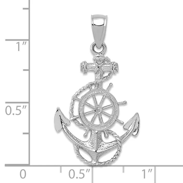 14k White Gold Anchor and Wheel Pendant Goldia Necklaces