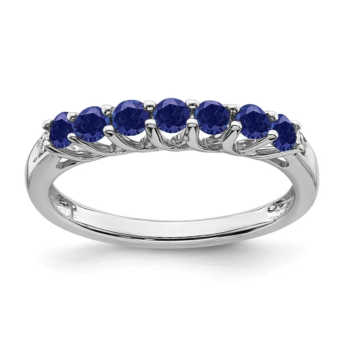 14k White Gold Created Sapphire and Real Diamond 7stone Ring Goldia Rings