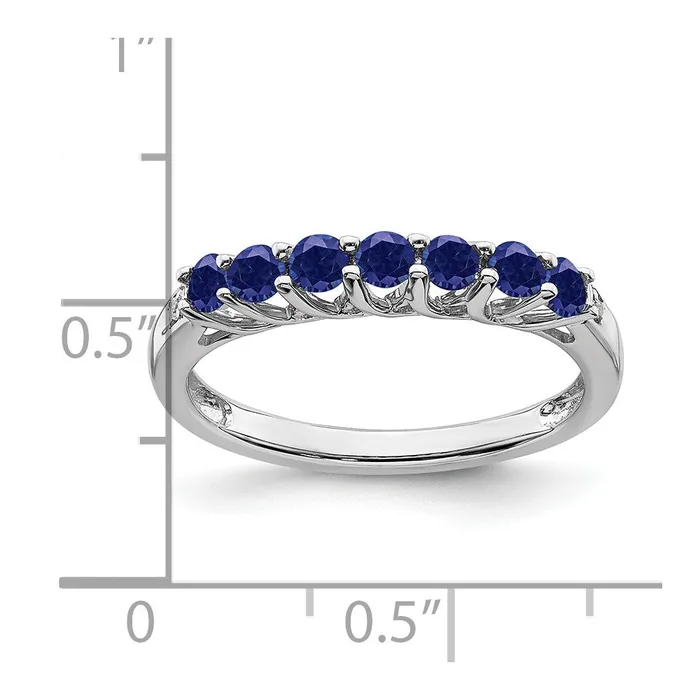 14k White Gold Created Sapphire and Real Diamond 7stone Ring Goldia Rings