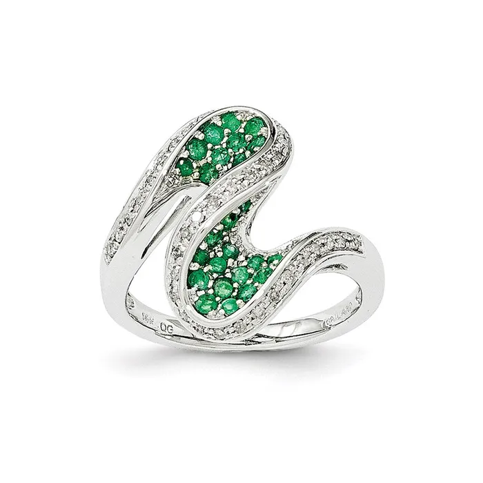 14k White Gold Emerald and Real Diamond Swirl Ring Goldia Rings