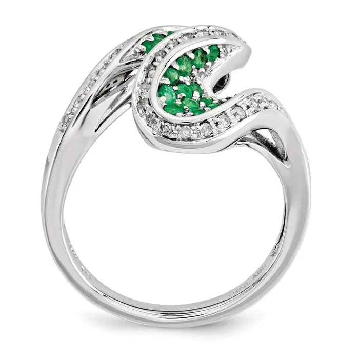 14k White Gold Emerald and Real Diamond Swirl Ring Goldia Rings