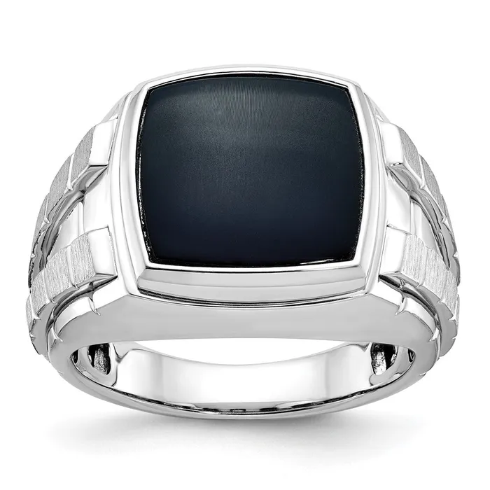 14k White Gold Mens Polished and Satin Onyx Ring Mounting Goldia Rings 14k White Gold Mens Polished and Satin Onyx Ring Mounting Goldia Rings