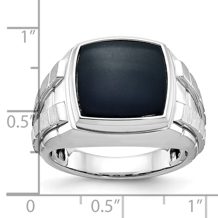 14k White Gold Mens Polished and Satin Onyx Ring Mounting Goldia Rings