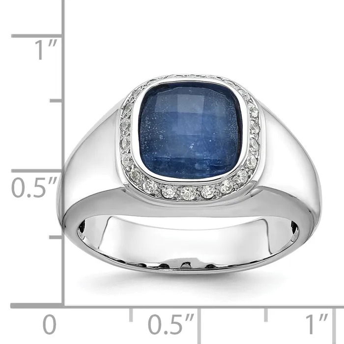 14k White Gold Mens Sapphire Doublet Stone and 15 carat Diamond Complete Ring Goldia Rings