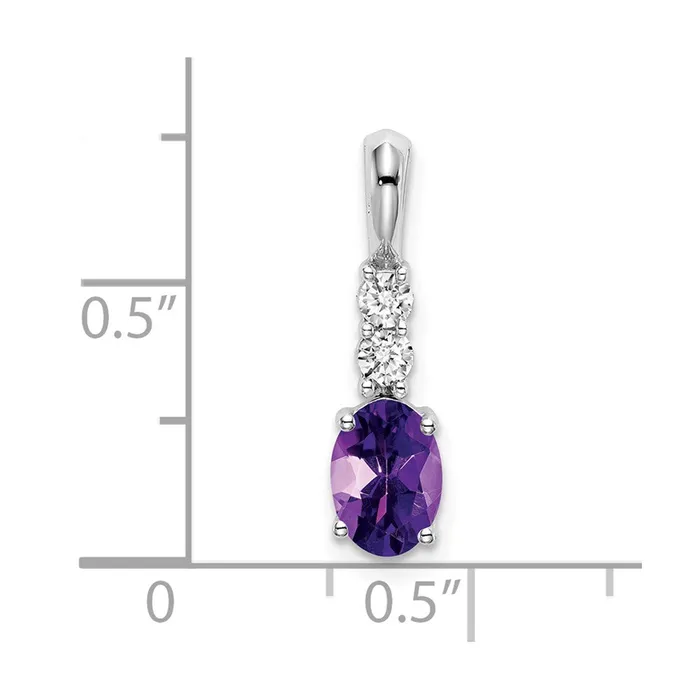 14k White Gold Oval Amethyst and Real Diamond Pendant Goldia Necklaces