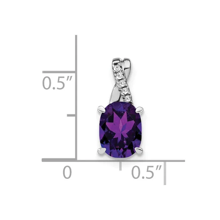 14k White Gold Oval Amethyst and Real Diamond Pendant Goldia Necklaces