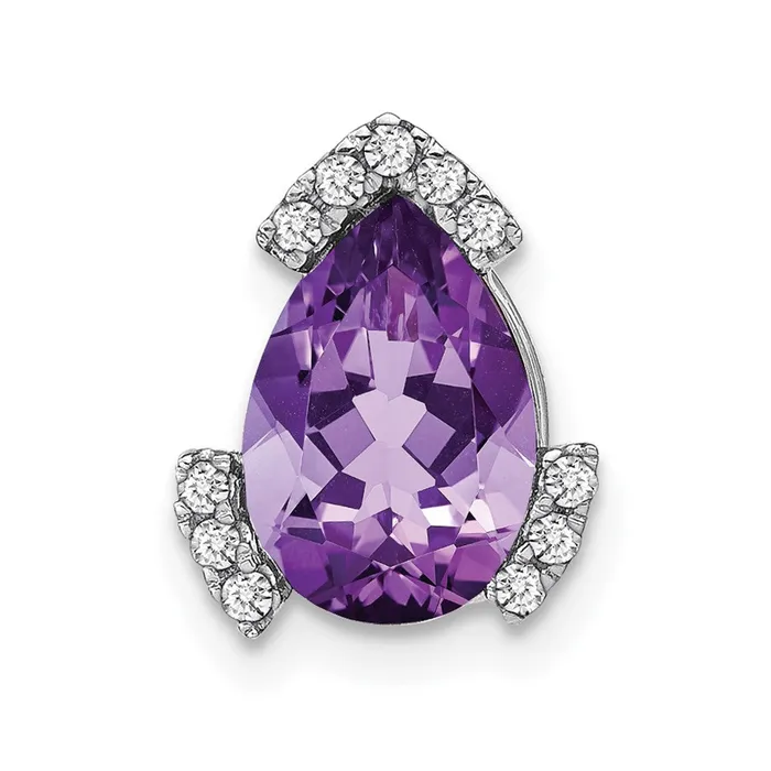 14k White Gold Pear Amethyst and Real Diamond Chain Slide Goldia Necklaces 14k White Gold Pear Amethyst and Real Diamond Chain Slide Goldia Necklaces