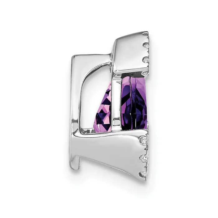14k White Gold Pear Amethyst and Real Diamond Chain Slide Goldia Necklaces