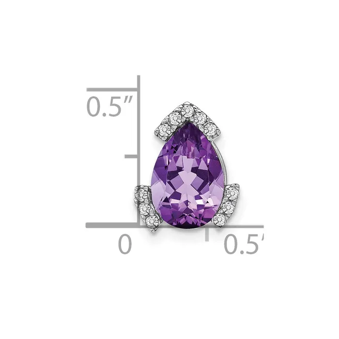 14k White Gold Pear Amethyst and Real Diamond Chain Slide Goldia Necklaces