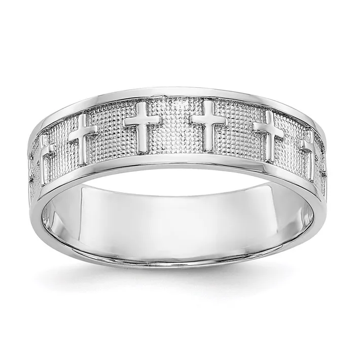 14k White Gold Polished u0026 Satin Cross Band Goldia Rings