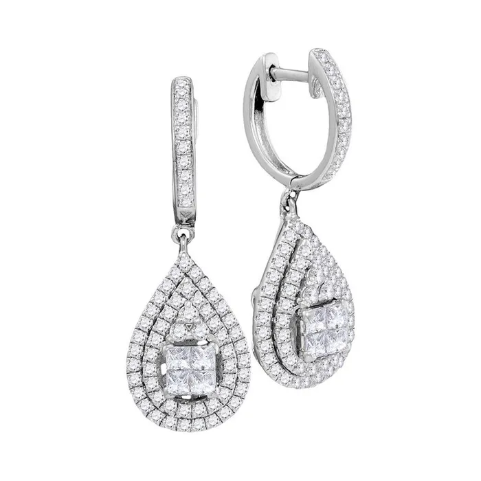 14k White Gold Princess Diamond Teardrop Frame Cluster Earrings 1 Cttw gndatlanta Earrings 14k White Gold Princess Diamond Teardrop Frame Cluster Earrings 1 Cttw gndatlanta Earrings