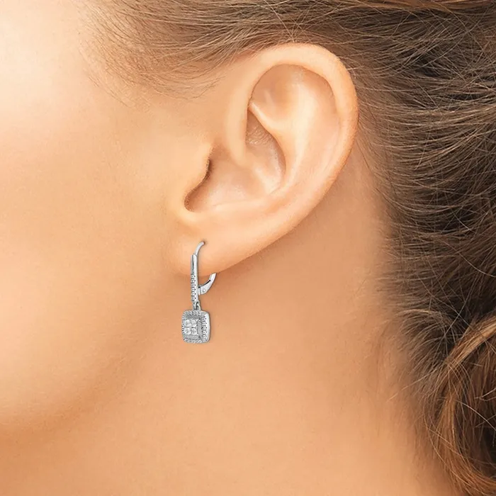 14k White Gold Real Diamond Cluster Leverback Earrings Goldia Earrings