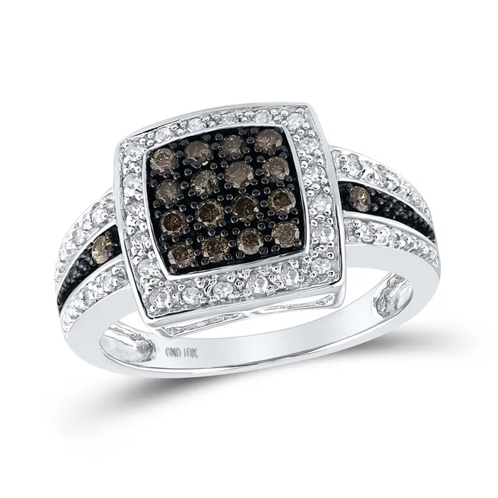 14k White Gold Round Brown Diamond Cluster Ring 12 Cttw gndatlanta Rings 14k White Gold Round Brown Diamond Cluster Ring 12 Cttw gndatlanta Rings