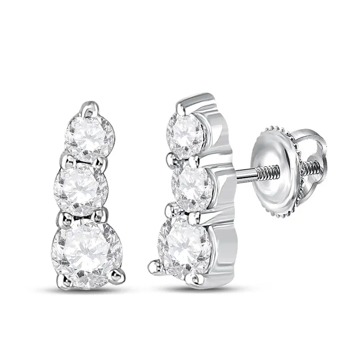 14k White Gold Round Diamond 3stone Earrings 14 Cttw gndatlanta Earrings