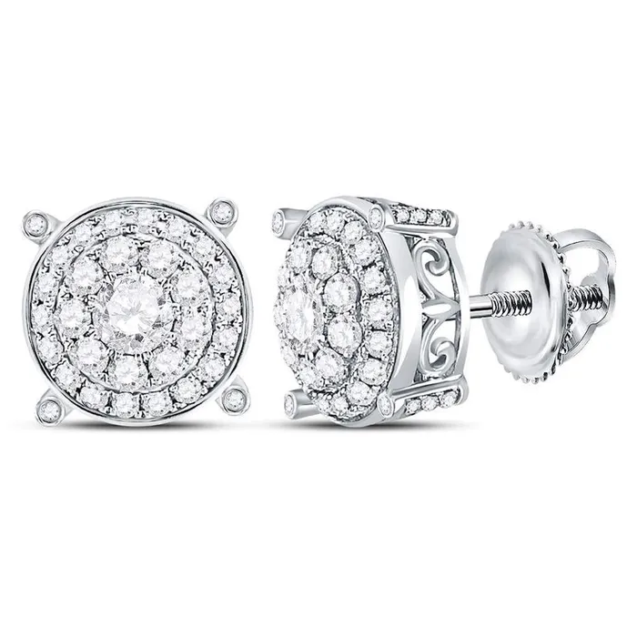 14k White Gold Round Diamond Concentric Circle Cluster Earrings 1 Cttw gndatlanta Earrings 14k White Gold Round Diamond Concentric Circle Cluster Earrings 1 Cttw gndatlanta Earrings