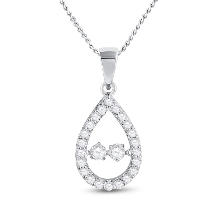 14k White Gold Round Diamond Moving Twinkle 2Stone Teardrop Pendant 12 Cttw gndatlanta Necklaces