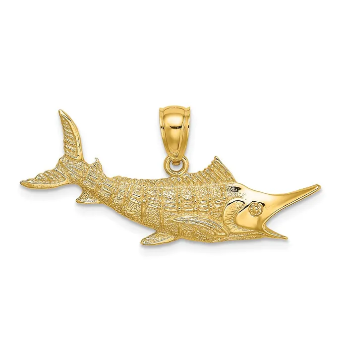14k Yellow Gold 2D Textured Marlin Fish Charm Goldia Charm Necklaces