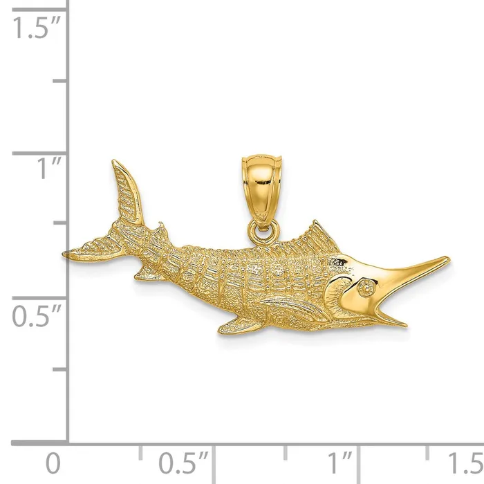14k Yellow Gold 2D Textured Marlin Fish Charm Goldia Charm Necklaces