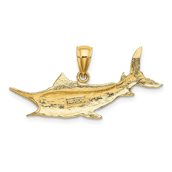 14k Yellow Gold 2D Textured Marlin Fish Charm Goldia Charm Necklaces