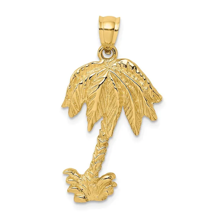 14k Yellow Gold 2D Textured Single Palm Tree Charm Goldia Charm Necklaces