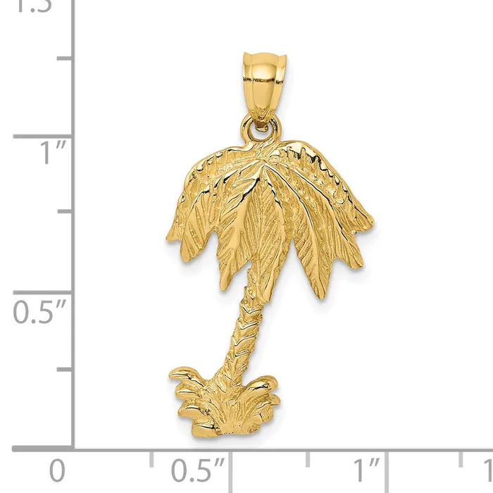 14k Yellow Gold 2D Textured Single Palm Tree Charm Goldia Charm Necklaces