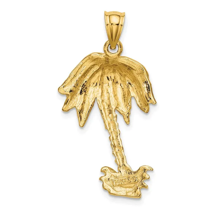 14k Yellow Gold 2D Textured Single Palm Tree Charm Goldia Charm Necklaces