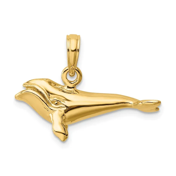 14k Yellow Gold 3D Polished Bowhead Whale Charm Goldia Charm Necklaces