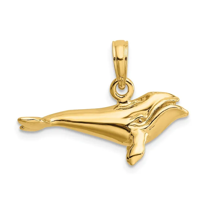 14k Yellow Gold 3D Polished Bowhead Whale Charm Goldia Charm Necklaces