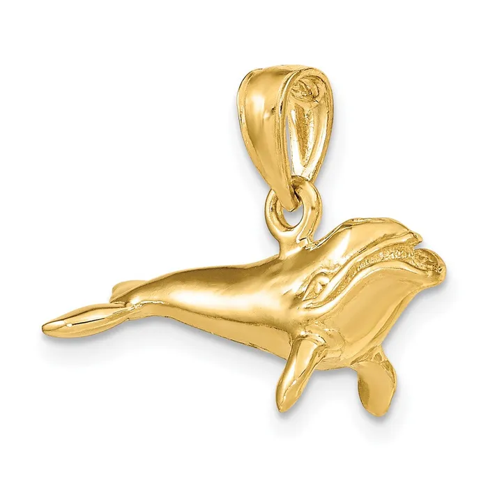 14k Yellow Gold 3D Polished Bowhead Whale Charm Goldia Charm Necklaces