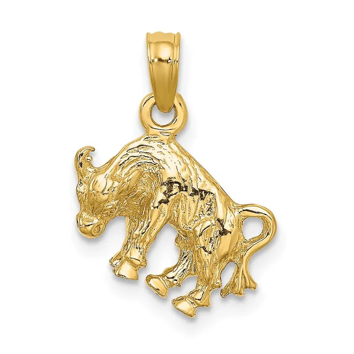 14k Yellow Gold 3D Taurus Zodiac Charm Goldia Charm Necklaces
