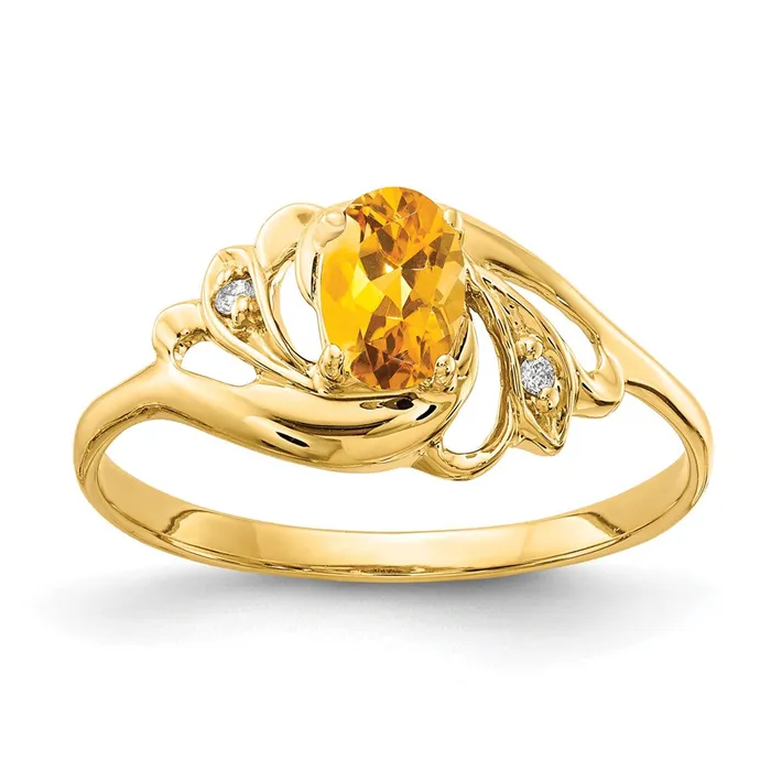 14K Yellow Gold 6x4mm Oval Citrine AA Real Diamond ring Goldiacom Rings